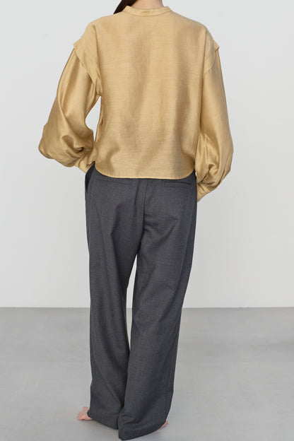 STANDARD / chanderi silk | PUFF SLEEVE BLOUSE camel
