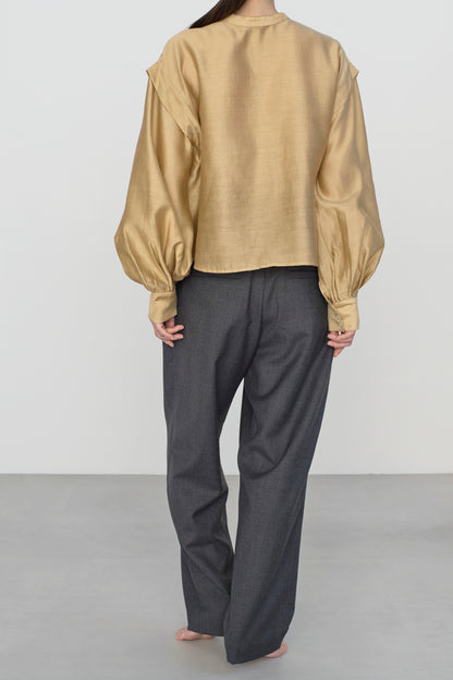 STANDARD / chanderi silk | PUFF SLEEVE BLOUSE camel