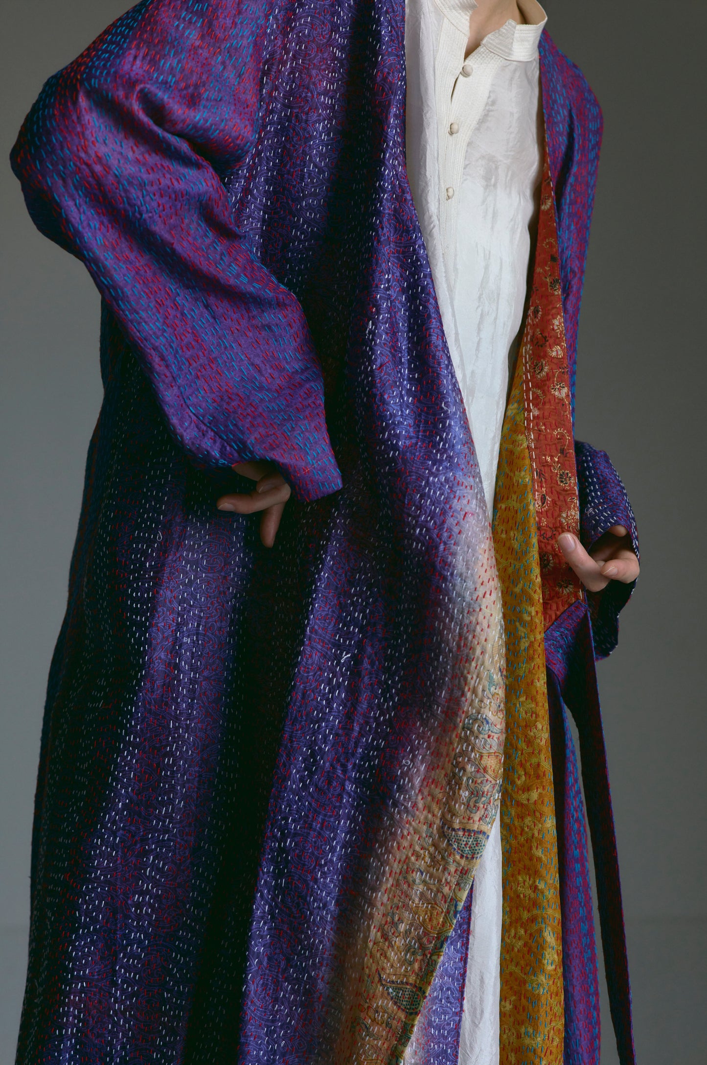 KANTHA｜NO COLLAR ROBE